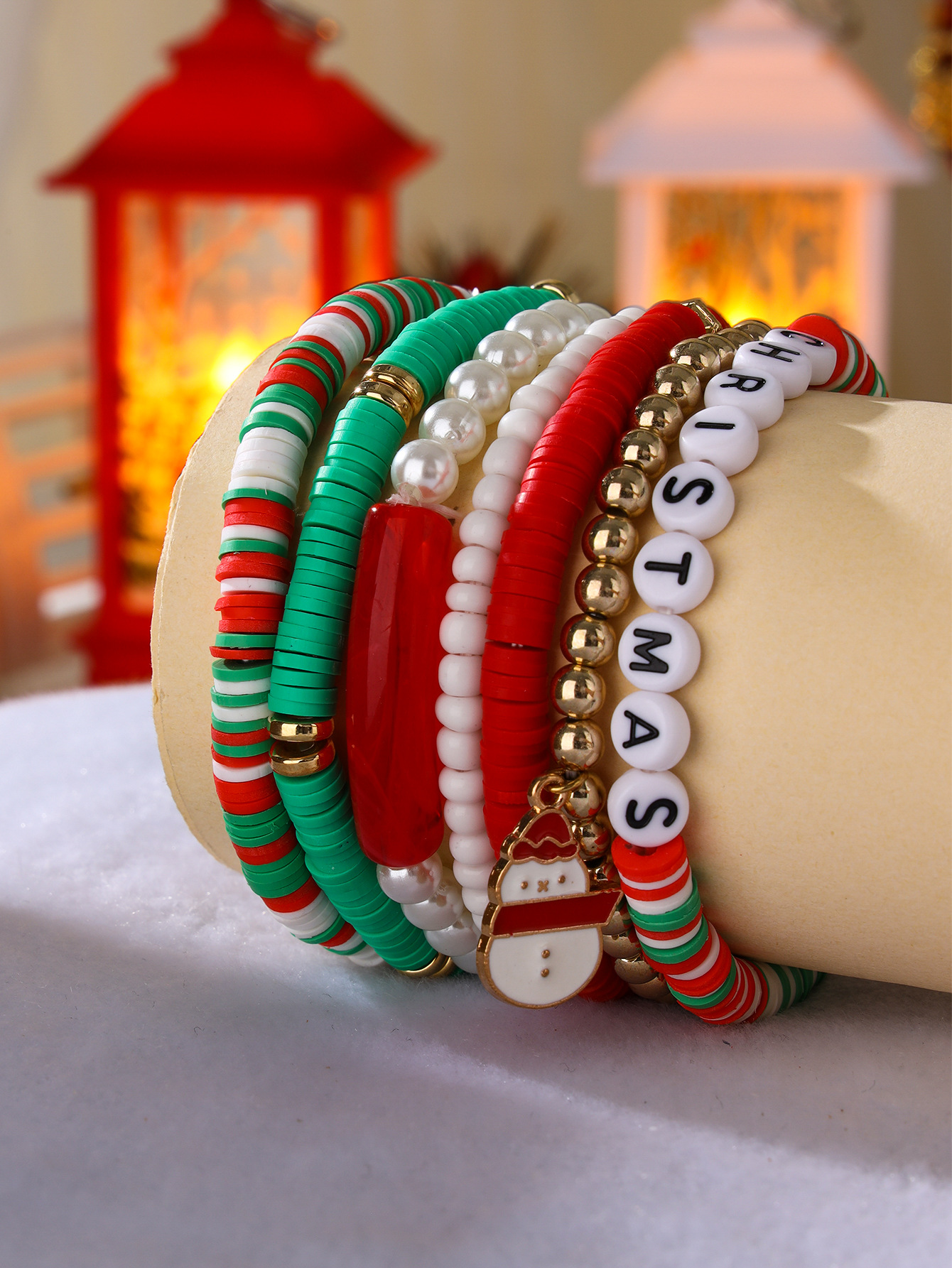 Casual, Daily Occasion soft clay Material Sweet Letter Snowman Soft Clay Beaded Bracelets Christmas Wholesale