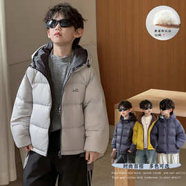 男童羽绒服冬季韩版2026新款儿童两面穿连帽轻便休闲保暖外套百搭