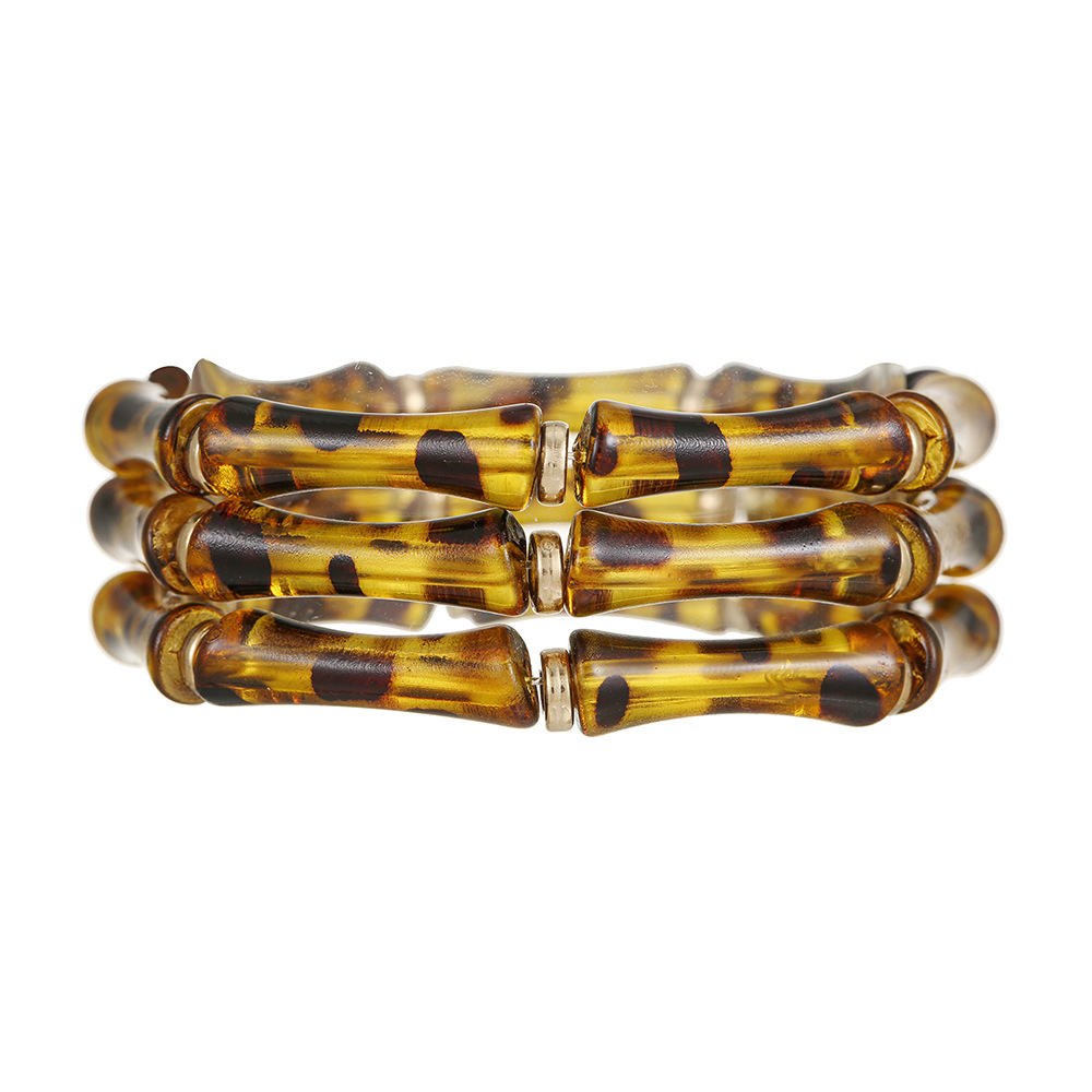 Nuevos productos transfronterizos retro europeos y estadounidenses de bambú tubo acrílico cuentas pulsera de cuerda elástica multicapa para mujeres 3 piezas de brazalete image 7