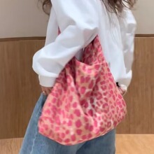 韩国树莓粉豹纹帆布包EMI赵露思同款百搭学生布袋轻便单肩斜跨包