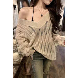 胖mm镂空针织衫女慵懒风外穿上衣防晒衣罩衫300斤薄款大码外套潮