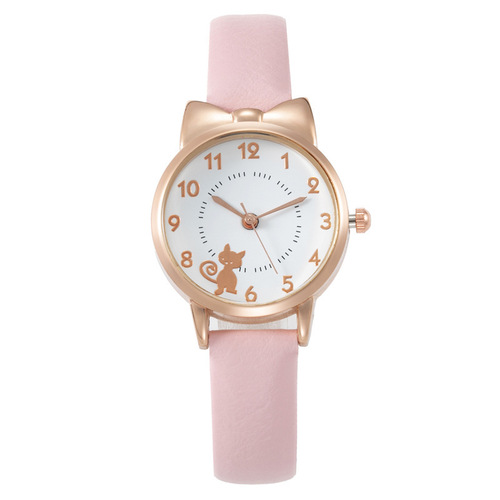 Fashionable New Personalized Cute Cartoon Cat Internet Celebrity Non-Luminous Needle Student Watch for Women with Strap Quartz Wristwatch