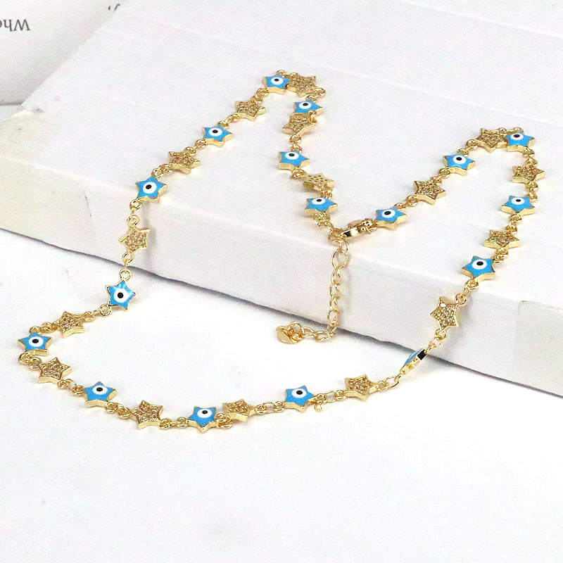 Fashion Pentagram Eye Copper Necklace Stoving Varnish Plating Copper Necklaces