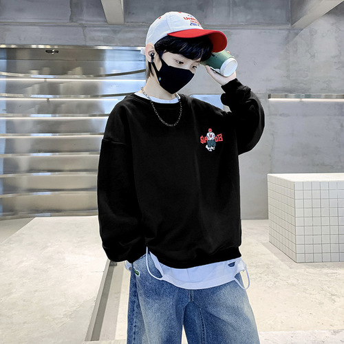 Boys' spring and autumn sweatshirts 2024 new medium and large boys' letter solid color bottoming shirts children's autumn children's clothing trend