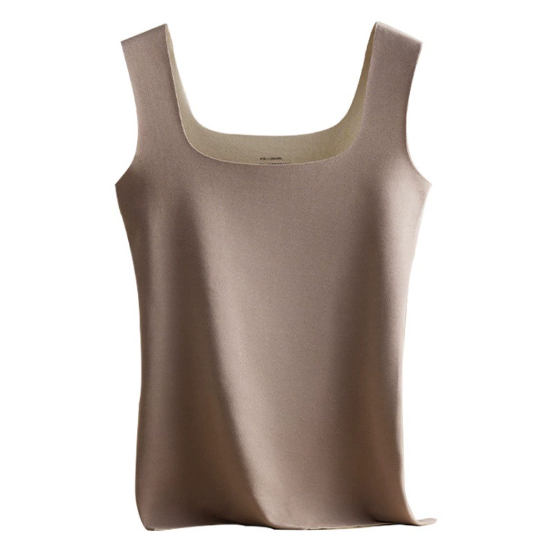 Осенне-зимнее бархатное термобелье с квадратным воротником, Женская внутренняя одежда, утолщенный нагревательный верх на флисовой подкладке, тонкий бесшовный базовый жилет