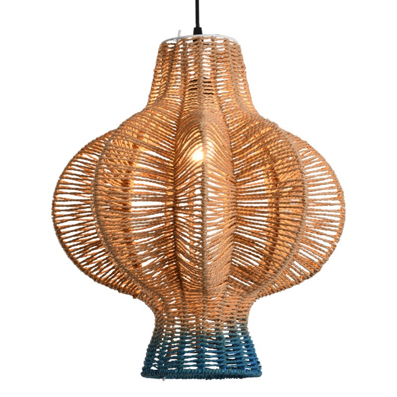 Araña de ratán japonés Zen sala de té tienda de ropa nuevo restaurante chino restaurante de olla caliente B & B Balcón de ratán lámpara de cuerda de cáñamo