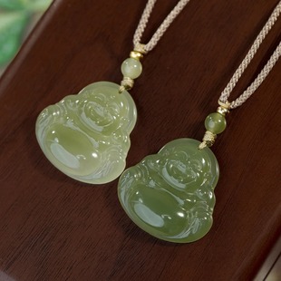 Natural Qingshui Hotan Jade Buddha Pendant Maitreya Buddha Big Belly Buddha Jade Necklace Women's Lanyard Laughing Buddha Jade Jade Pendant