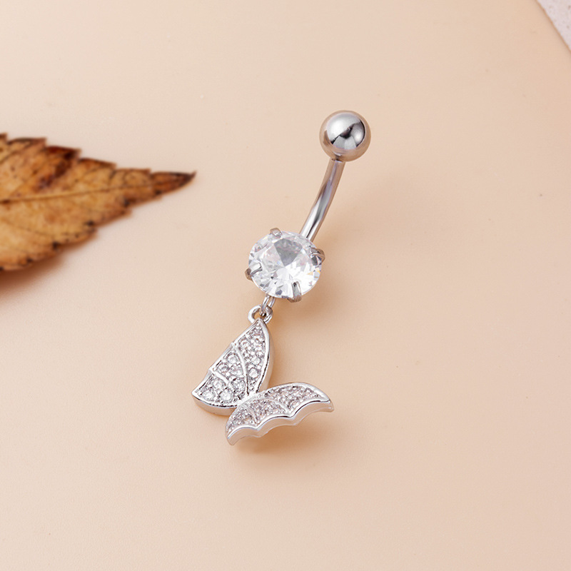 Fashion Flower Butterfly Stainless Steel Copper Plating Inlay Zircon Belly Ring 1 Piece