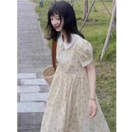 娃娃领初恋碎花裙女夏季感奶fufu慵懒宽松学生连衣裙漂亮长裙