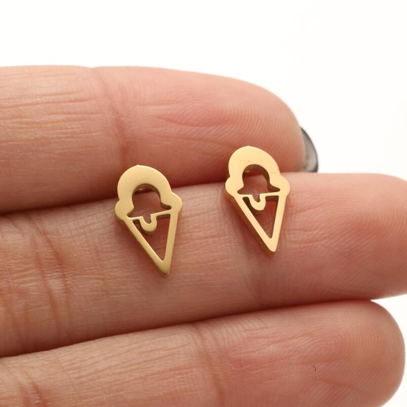 1 Pair Ig Style Simple Style Ice Cream Heart Shape Notes Asymmetrical Plating Stainless Steel Ear Studs display picture 3