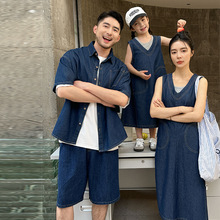韩国童装洋气牛仔背心裙母女装2025新款洋气短袖短裤套装一件代发