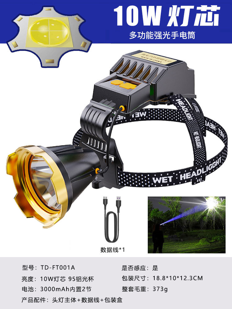 Faro de luz fuerte transfronterizo impermeable luz de trabajo montada en la cabeza solar brillante iluminación de emergencia al aire libre de alta potencia