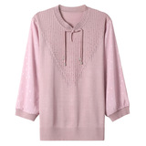 中老年女装复古旗袍领针织衫夏季冰丝七分袖上衣风宽松打底衫，女装针织衫/毛衣，妃慕昵服饰