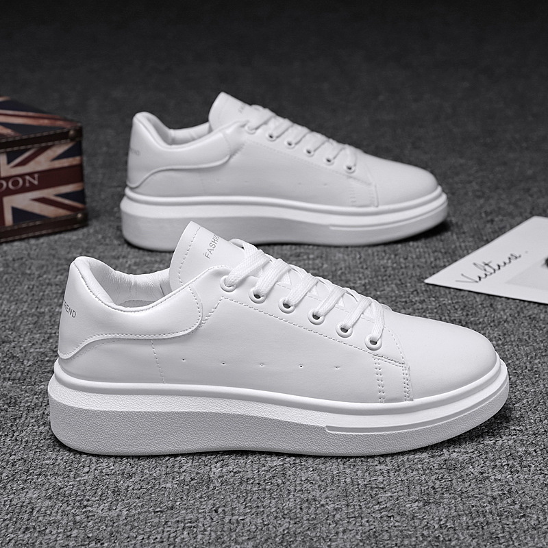 Men's Casual Sneakers White Platform Low Top Leather Trainers_voghion.com