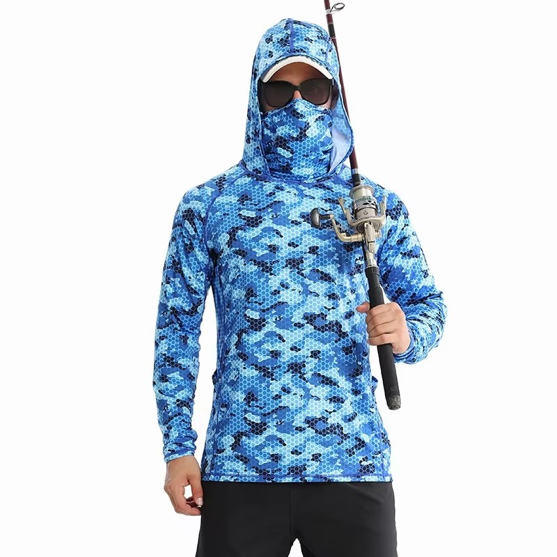 2025 Cross-Border Hot Camouflage Milk Silk Quick-Drying Fishing Clothing Sea Fishing Hooded Mask Sun Protection Shirt Printed Quick-Drying Clothing