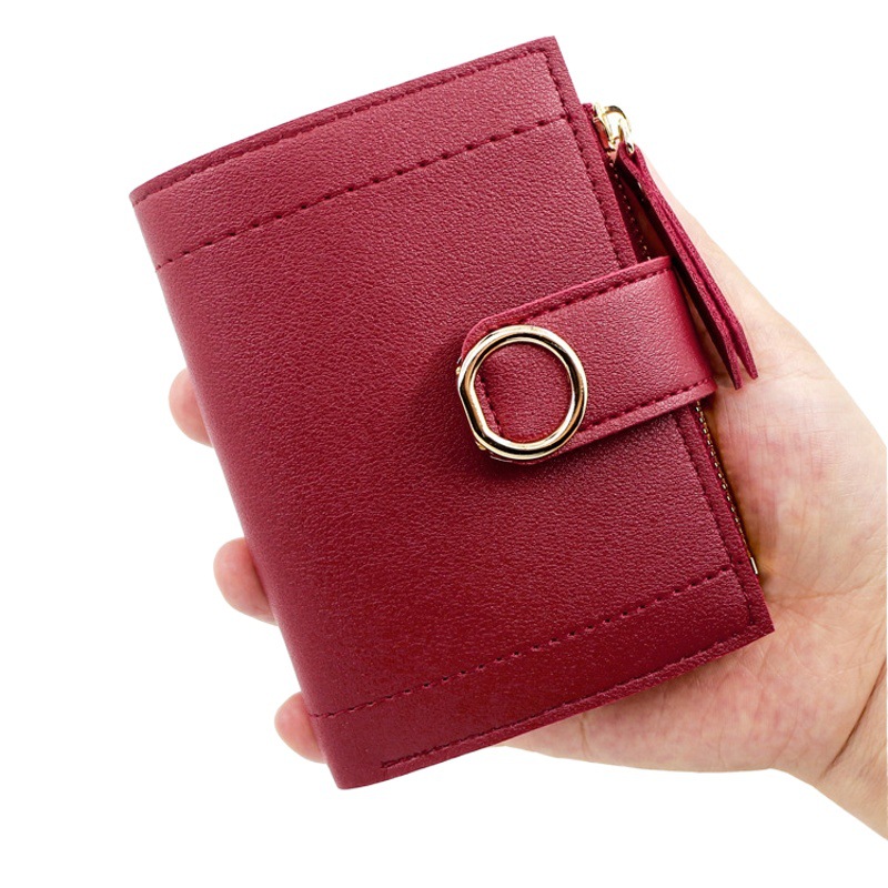 Cartera de las nuevas mujeres simple color sólido cremallera corta hebilla cartera embrague certificado tarjeta bolsa fábrica al por mayor