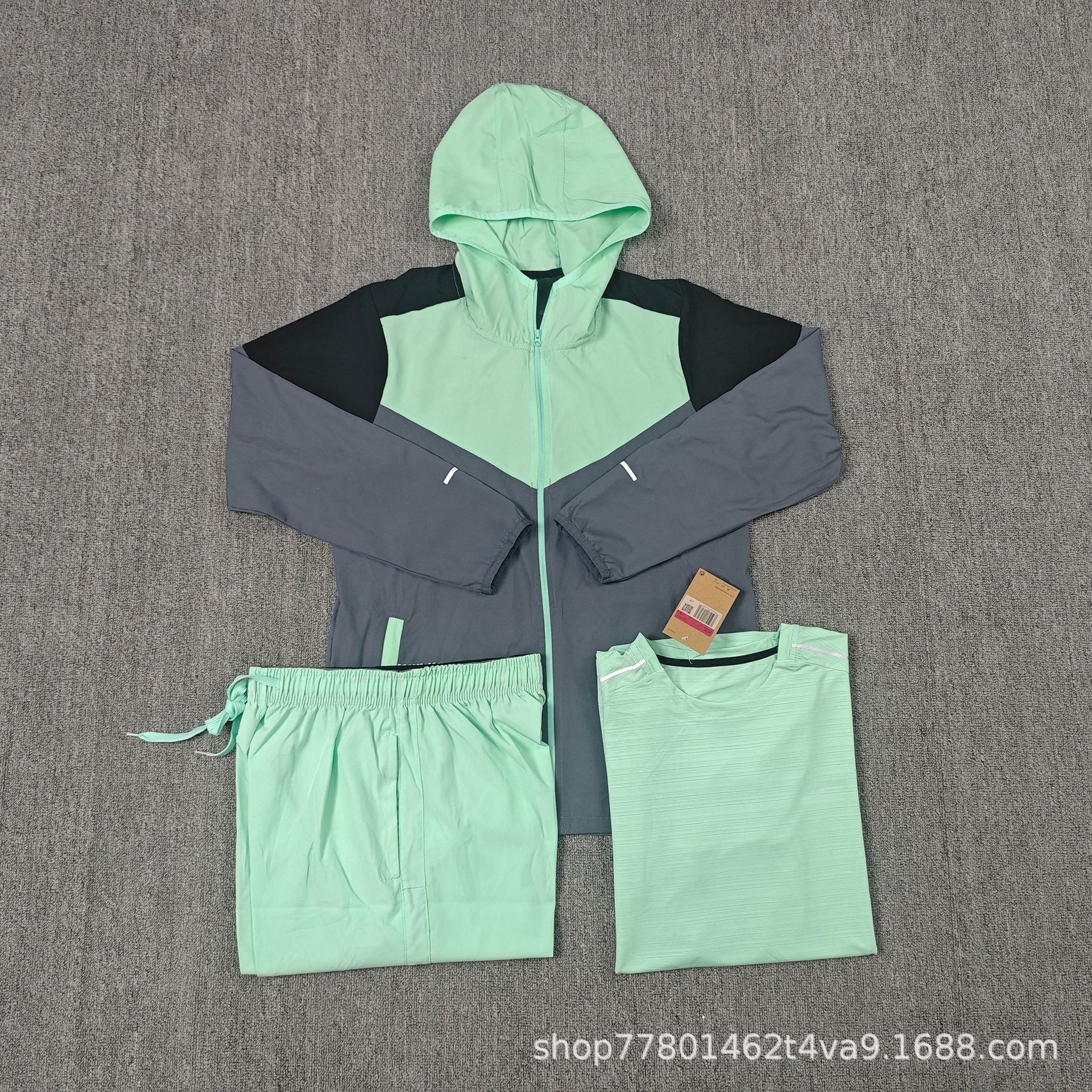 Sun-protective windbreaker color-block set for fitness, running, sports, short-sleeved, ice silk, loose fit, men's summer outdoor training, basketball, breathable