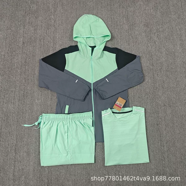 Sun-protective windbreaker color-block set for fitness, running, sports, short-sleeved, ice silk, loose fit, men's summer outdoor training, basketball, breathable