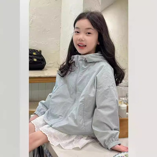 Girls' Korean Style Thin Sun Protection Coat 2024 Spring New Children's All-match Casual Hooded Sun Protection Jacket