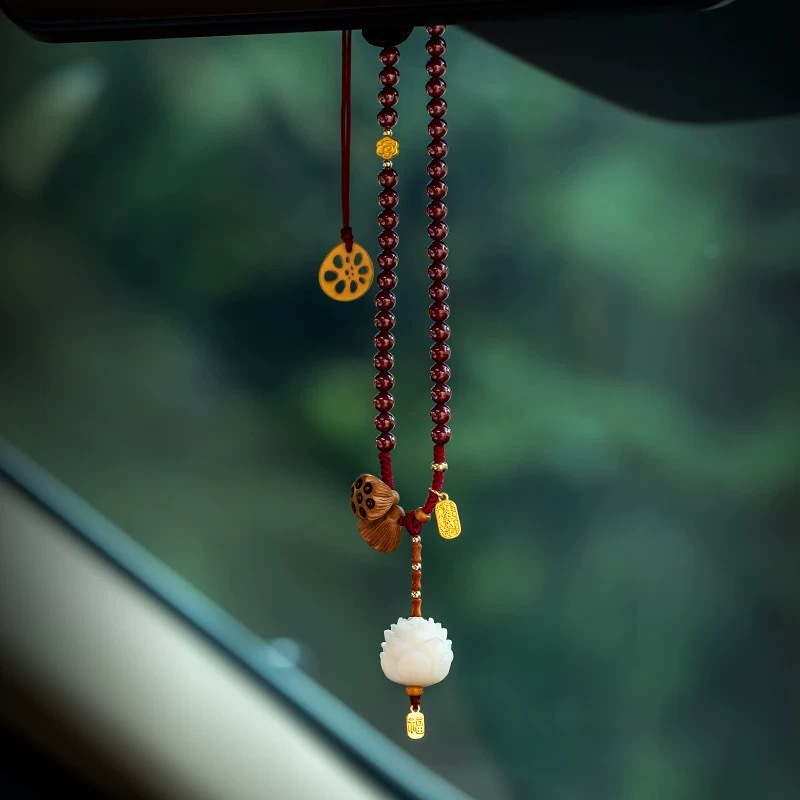 Purple Gold Sand Full Bead Chain Bodhi Lotus Car Pendant for Men and Women, Car Interior Hanging Ornament, Rearview Mirror Pendant Decoration