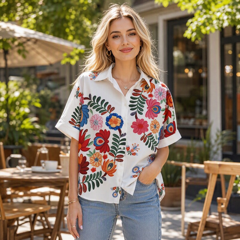 Loose Casual Lapel Printed Short-Sleeved Shirt, Summer Amazon Tiktok Hot-Selling European and American Style Women's Clothing Loose Casual Lapel Printed Short-Sleeved Shirt, Summer Amazon Tiktok Hot-Selling European and American Style Women's Clothing