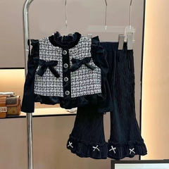 女の子の春の服のスーツの爆発金の韓国系の女の子の小さい香の馬の甲のラッパのズボンの女の子の春秋の2つのセットのファッションの卸売り