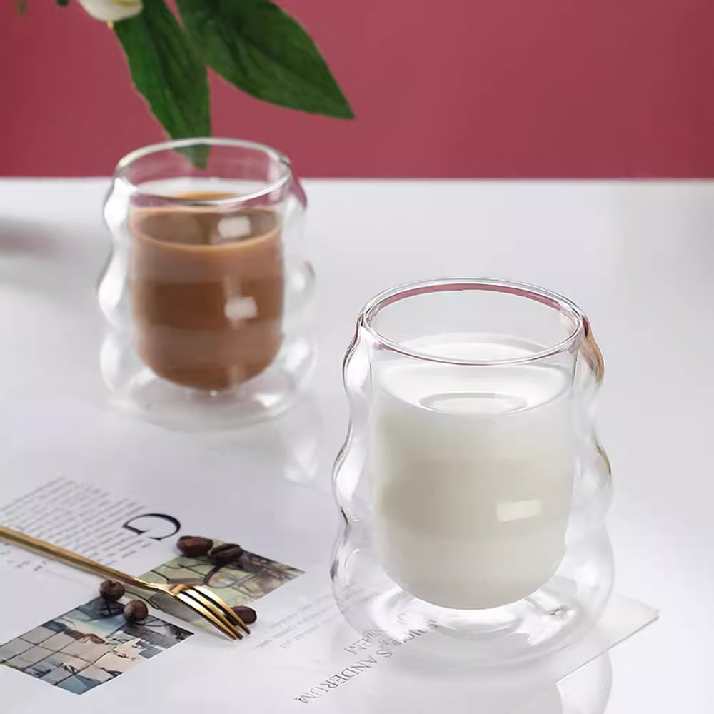 Taza de doble capa de vidrio resistente al calor y resistente al escaldado, taza de bebida fría de leche de café con aislamiento térmico, taza de vidrio doble de oruga doméstica creativa