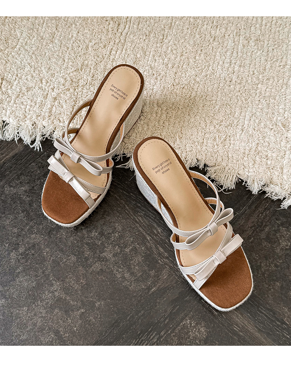 Sandal cao gót nữ quai mảnh mũi hở đế xuồng đan rơm gót 9 cm — màu đen, màu trắng ngà chi tiết 16