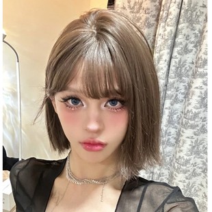 Small round kuku trembles with cold brown short hair warped fashion air bangs sweet wave head full head cover