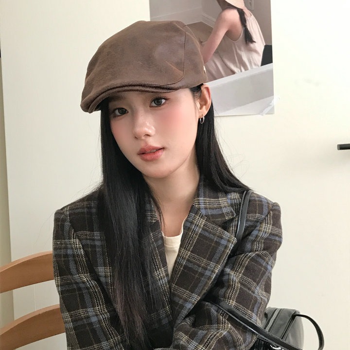 Κορεάτικο στυλ Vintage Forward Ευέλικτο Καφέ Ράμφος Πάπιας για Streetwear Trendsetters, Καπέλο Ζωγράφου, Δερμάτινο Καπέλο Ζευγαριού_voghion.com