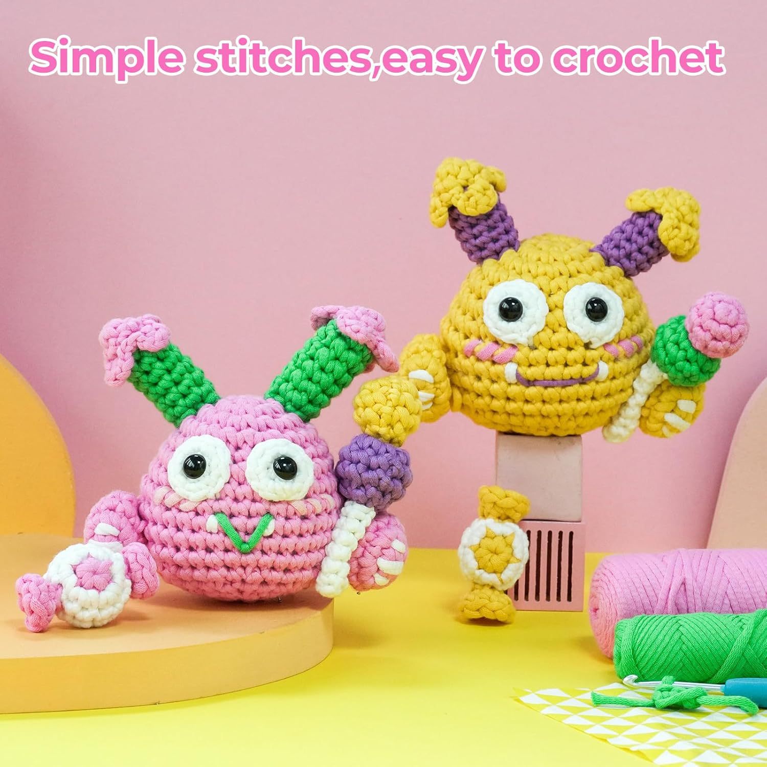 跨境新品DIY钩针材料包糖果怪物手工制作勾线材料包钩针套装挂件