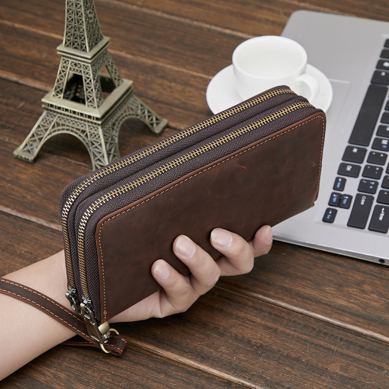 Amazon Explosions Men's Genuine Leather Wallet Crazy Horse Leather Long Wallet Vintage Coin Purse Cowhide Clutch Wallet
