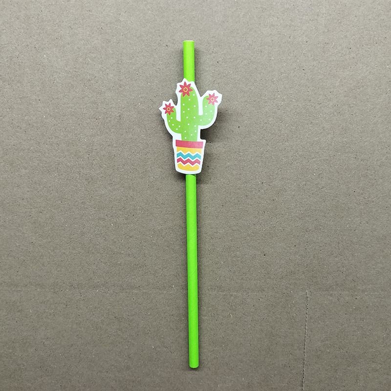 Pajitas de papel, tarjetas de cactus, pajitas decorativas, postres degradables desechables, pasteles, cócteles, fiestas, pajitas de papel