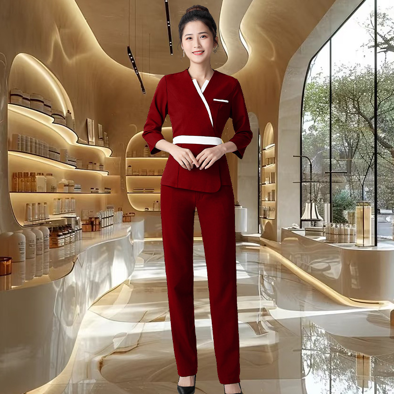 美容院工作服女美容师套装2027新款前台优雅高端皮肤管理师工作服