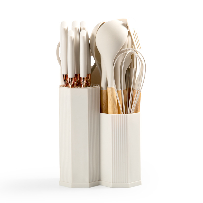 Mango de madera de cocina de silicona 19 piezas de cocina antideslizante antiadherente conjunto de cocina de aluminio