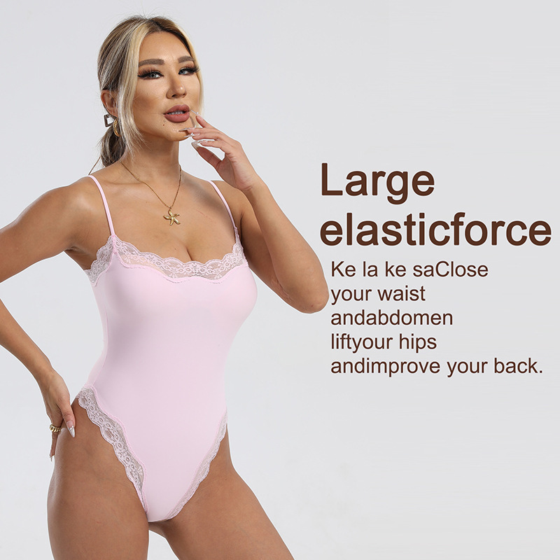 欧米のクロスボーダーの裸感レースの辺の連体の服の肌の通気性のガードルの中でベストの二重のサスペンダーを掛けて身の服を作ります。|undefined