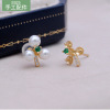 Earrings from pearl jade, silver 925 sample, western style, Korean style