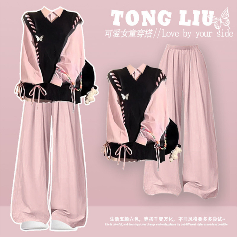 Girls' Autumn Dopamine Set 2026 New Style Girls' Middle School Set - Super Cute School Style Street Style Pants