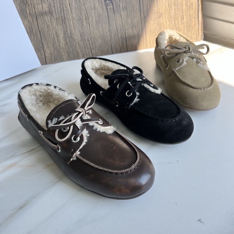 Retro British Style Old Color Warm Fleece-Lined Loafers Autumn and Winter Genuine Leather Round Toe Lace-Up Small Leather Shoes for Women Retro British Style Old Color Warm Fleece-Lined Loafers Autumn and Winter Genuine Leather Round Toe Lace-Up Small Leather Shoes for Women