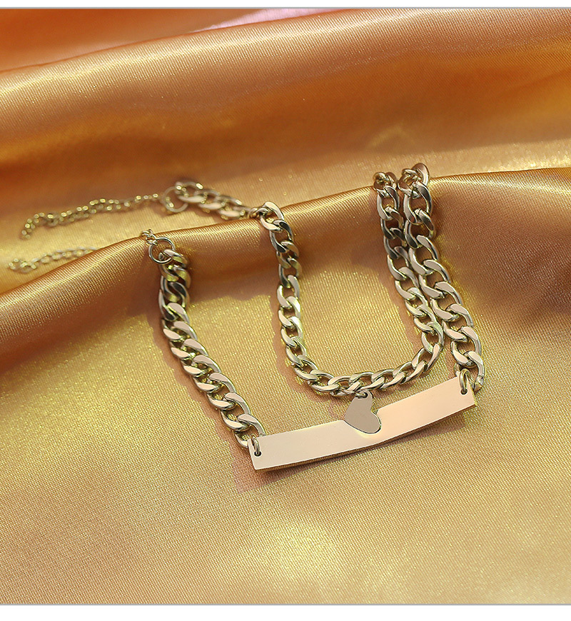 1 Pair Quantity Casual, Daily, Date Occasion Titanium Steel Material Heart Shape, Rectangle Pattern All Seasons Season Romantic Simple Style Heart Shape Rectangle Titanium Steel Cuban Link Chain Curb Chain Bracelets In Bulk