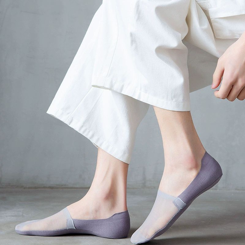 Носки мужские летние тонкие носки-лодочки с мелким горлом и низким ледяным шелком, универсальные невидимые носки, силиконовые Нескользящие носки на пятке