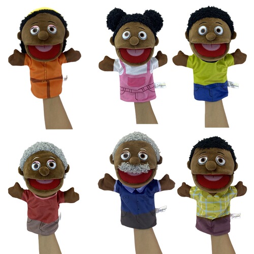 New cartoon half-body Black hand puppet family parent-child game plush toy family early education doll toy