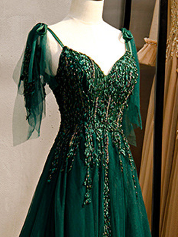 Vestido de noche para banquete 2005 nuevo pequeño tren elegante vestido de fiesta vestido de noche verde oscuro Envío Directo