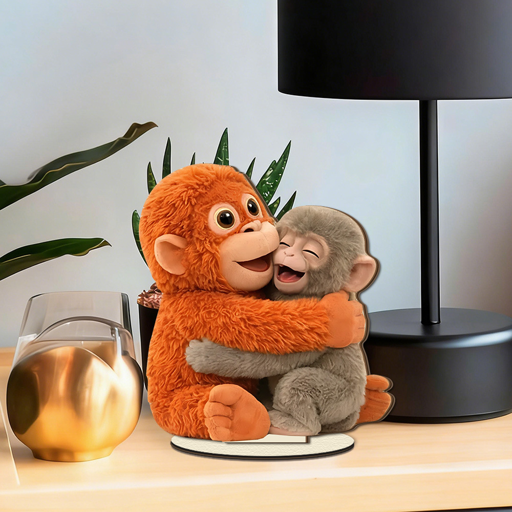 Gorila rojo amor abrazo 2D adornos de madera planos adornos creativos para el hogar