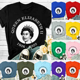 伊丽莎白2世英国女王纪念短袖T恤 棉上衣外贸出口衣服