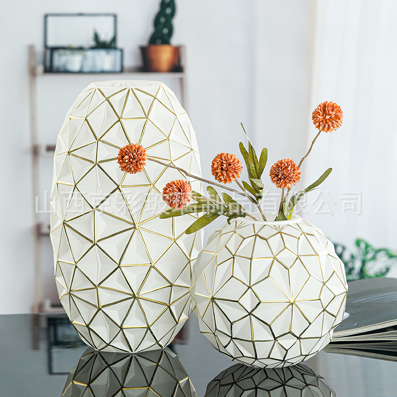 現代簡約幾何描金玻璃花瓶插花水養鮮花餐廳客桌臥室玄關裝飾花瓶