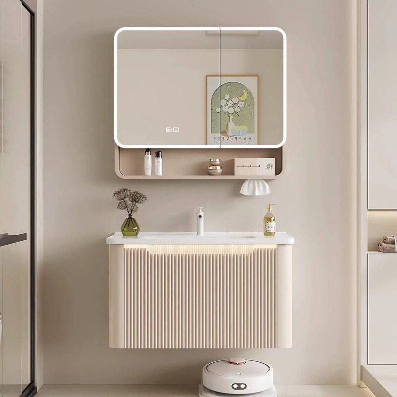 Modern minimalist washbasin with integrated sink, honeycomb aluminum bathroom cabinet, home bathroom cabinet with ceramic integrated basin Modern minimalist washbasin with integrated sink, honeycomb aluminum bathroom cabinet, home bathroom cabinet with ceramic integrated basin