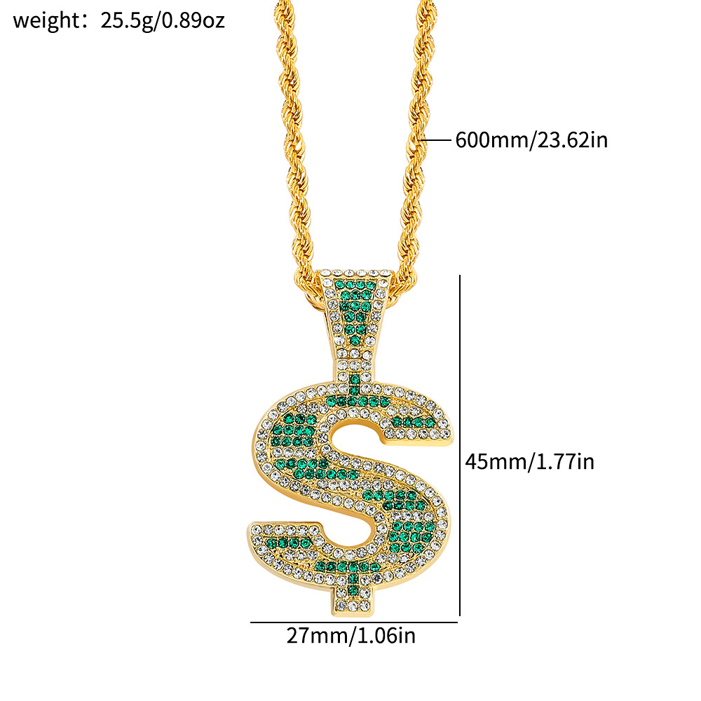 Hot selling US dollar necklace hip hop personality trend necklace, diamond studded US dollar rotating pendant necklace_voghion.com
