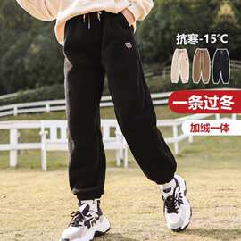 灯芯绒+羊羔绒加绒裤子秋冬2023新款冬季加厚中大童少女运动卫裤