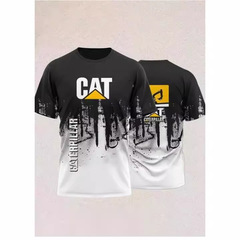 独立駅でよく売れている3dデジタルインクのタイプtメンズ半袖tkショベルカーCAT外国貿易欧米の街頭半袖